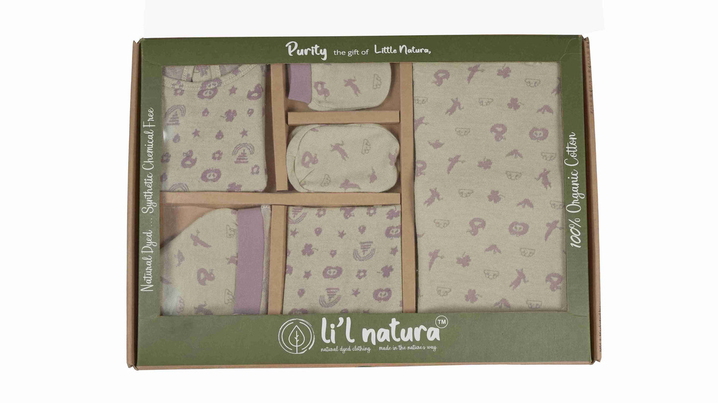 ORIGAMI - GIFT SET (BABY FROCK) - GREEN + PURPLE - GIRL - 0-3 M | LITTLE NATURA