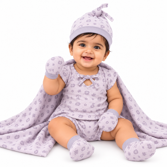 ORIGAMI - GIFT SET (BABY FROCK) - ORANGE + PURPLE - GIRL - 0-3 M | LITTLE NATURA