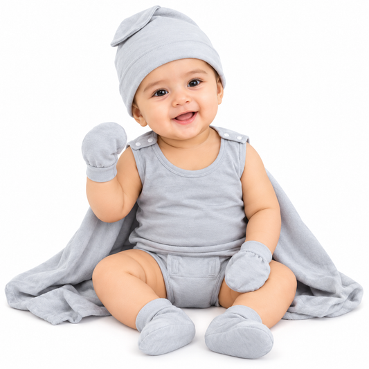 NATURE's 12 - GIFT SET (SHL. BUTTON) - CHARCOAL GREY - UNISEX - 0-3 M | LITTLE NATURA