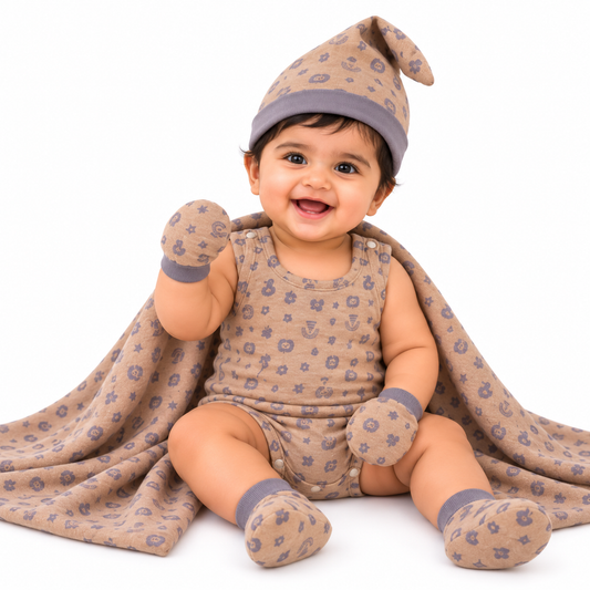 ORIGAMI - GIFT SET (JUMPEE FRILLED) - ORANGE + GREY - GIRL - 0-3 M | LITTLE NATURA