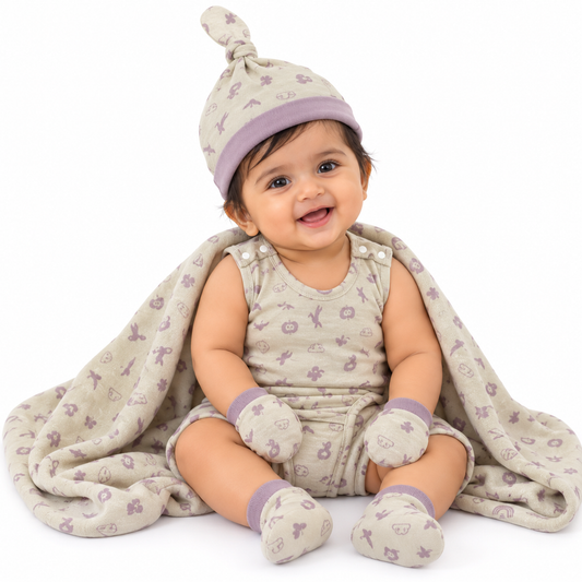 ORIGAMI - GIFT SET (SHL. BUTTON) - GREEN + GREY - UNISEX - 0-3 M | LITTLE NATURA