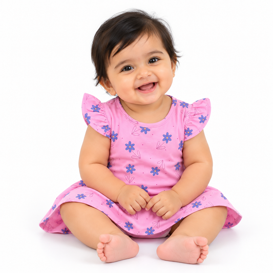so'FRESCO - BABY FROCK - LPINK BASE + FLOWERS PRINT | LITTLE NATURA
