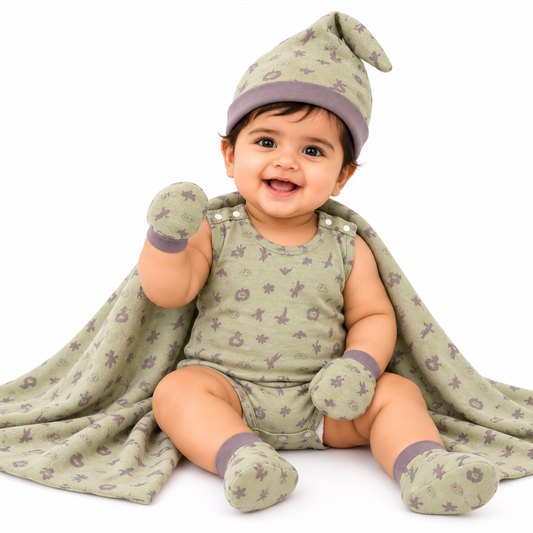 ORIGAMI - GIFT SET (JUMPEE FRILLED) - GREEN + LILAC - GIRL - 0-3 M | LITTLE NATURA