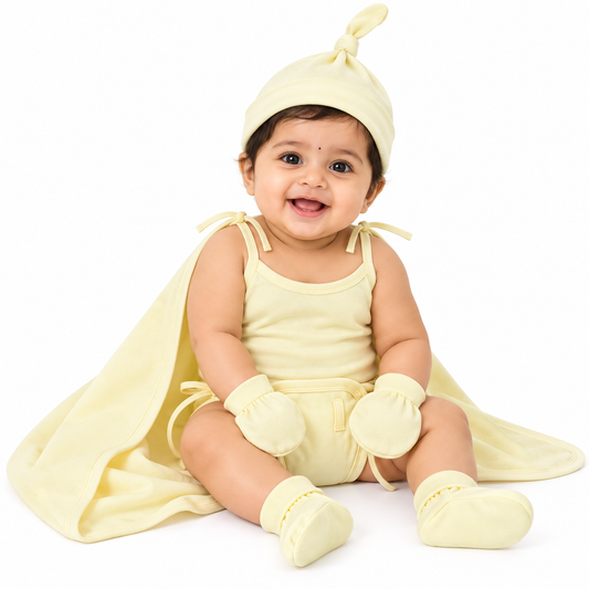 NATURE's 12 - GIFT SET (SHL. LACE) - TECOMA YELLOW - UNISEX - 0-3 M | LITTLE NATURA