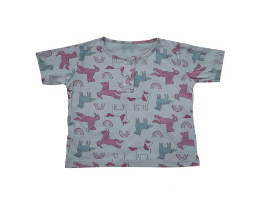 so'FRESCO - BABY SET (HALF SLV FRONT OPEN) - BLUE BASE + UNICORN PRINT | LITTLE NATURA