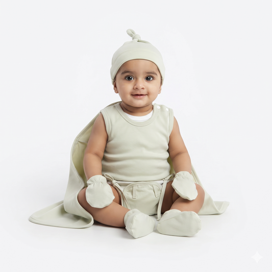 NATURE's 12 - GIFT SET (SHL. BUTTON) - ECLIPTA GREEN - UNISEX - 0-3 M | LITTLE NATURA