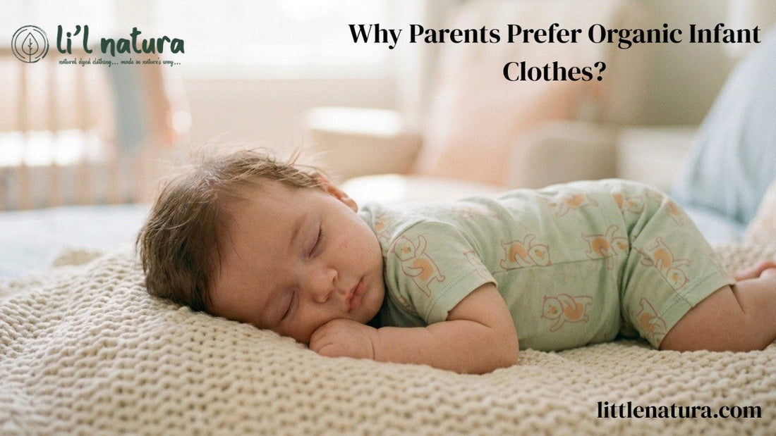 Baby wearing soft organic infant clothes made from breathable, safe fabric designed for newborn comfort and everyday gentle use.