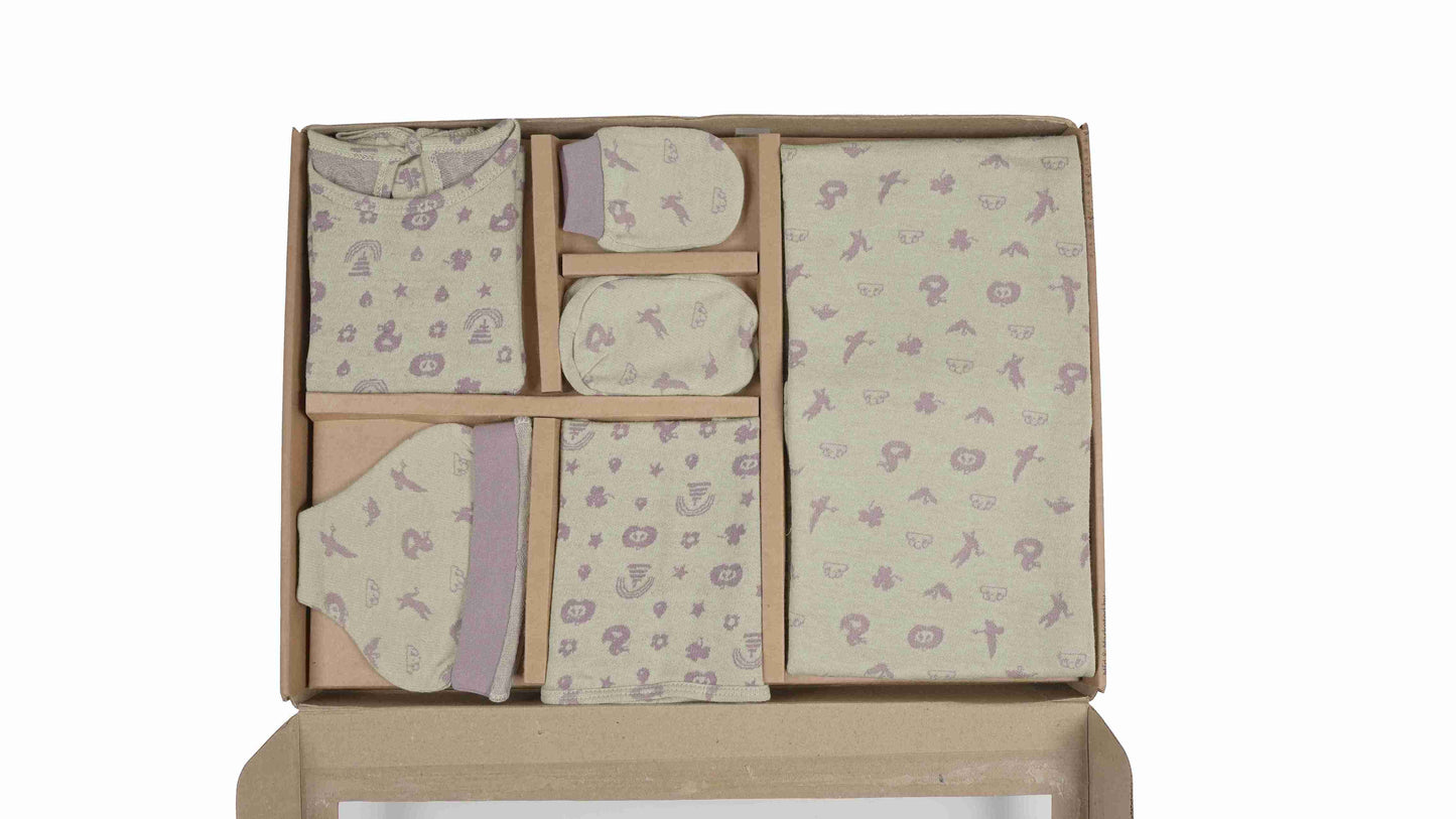 ORIGAMI - GIFT SET (BABY FROCK) - GREEN + PURPLE - GIRL - 0-3 M | LITTLE NATURA