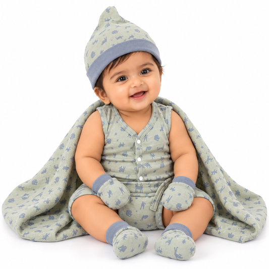 ORIGAMI - GIFT SET (FRONT OPEN) - GREEN + GREY - UNISEX - 0-3 M | LITTLE NATURA