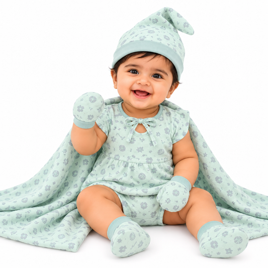 ORIGAMI - GIFT SET (BABY FROCK) - BLUE + PURPLE - GIRL - 0-3 M | LITTLE NATURA