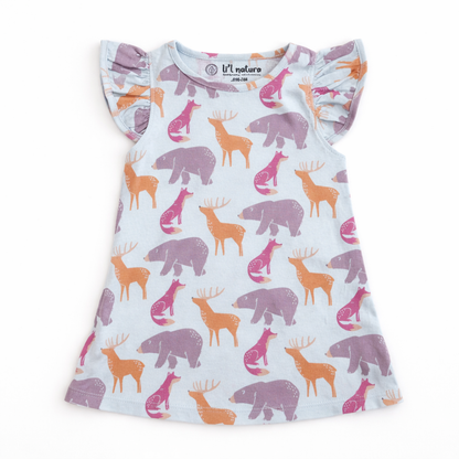 so'FRESCO - BABY FROCK - BLUE BASE + ANIMALS PRINT | LITTLE NATURA