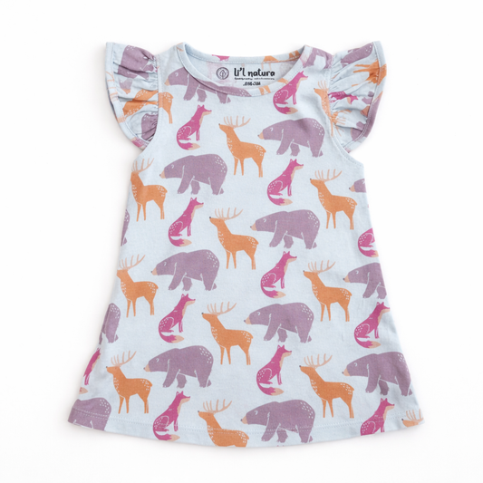 so'FRESCO - BABY FROCK - BLUE BASE + ANIMALS PRINT | LITTLE NATURA