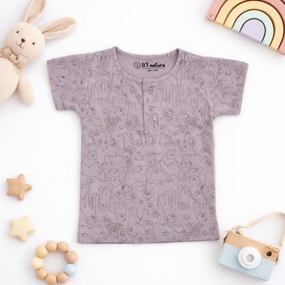 so'FRESCO - BABY SET (HALF SLV FRONT OPEN) - GREY BASE + CUTE DOGS PRINT | LITTLE NATURA