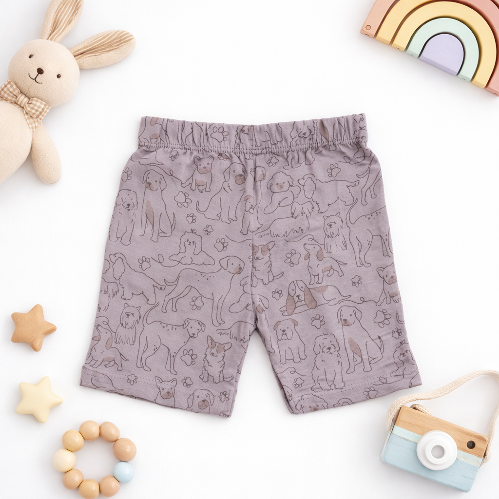 so'FRESCO - BABY SET (HALF SLV FRONT OPEN) - GREY BASE + CUTE DOGS PRINT | LITTLE NATURA
