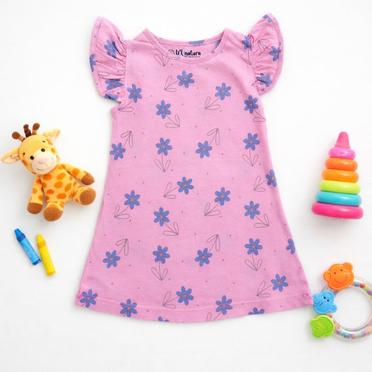 so'FRESCO - BABY FROCK - LPINK BASE + FLOWERS PRINT | LITTLE NATURA