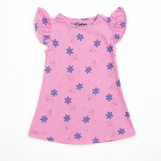 so'FRESCO - BABY FROCK - LPINK BASE + FLOWERS PRINT | LITTLE NATURA