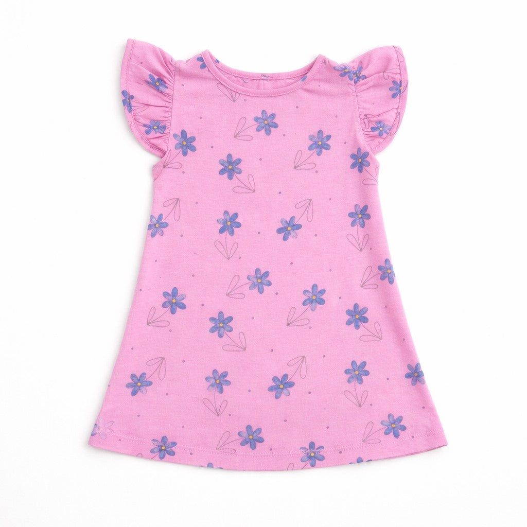 so'FRESCO - BABY FROCK - DPINK BASE + FLOWERS PRINT | LITTLE NATURA