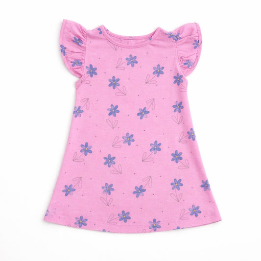 so'FRESCO - BABY FROCK - DPINK BASE + FLOWERS PRINT | LITTLE NATURA
