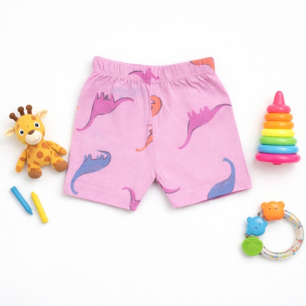 so'FRESCO - BABY SET (HALF SLV FRONT OPEN) - LPINK BASE + DINO PRINT | LITTLE NATURA