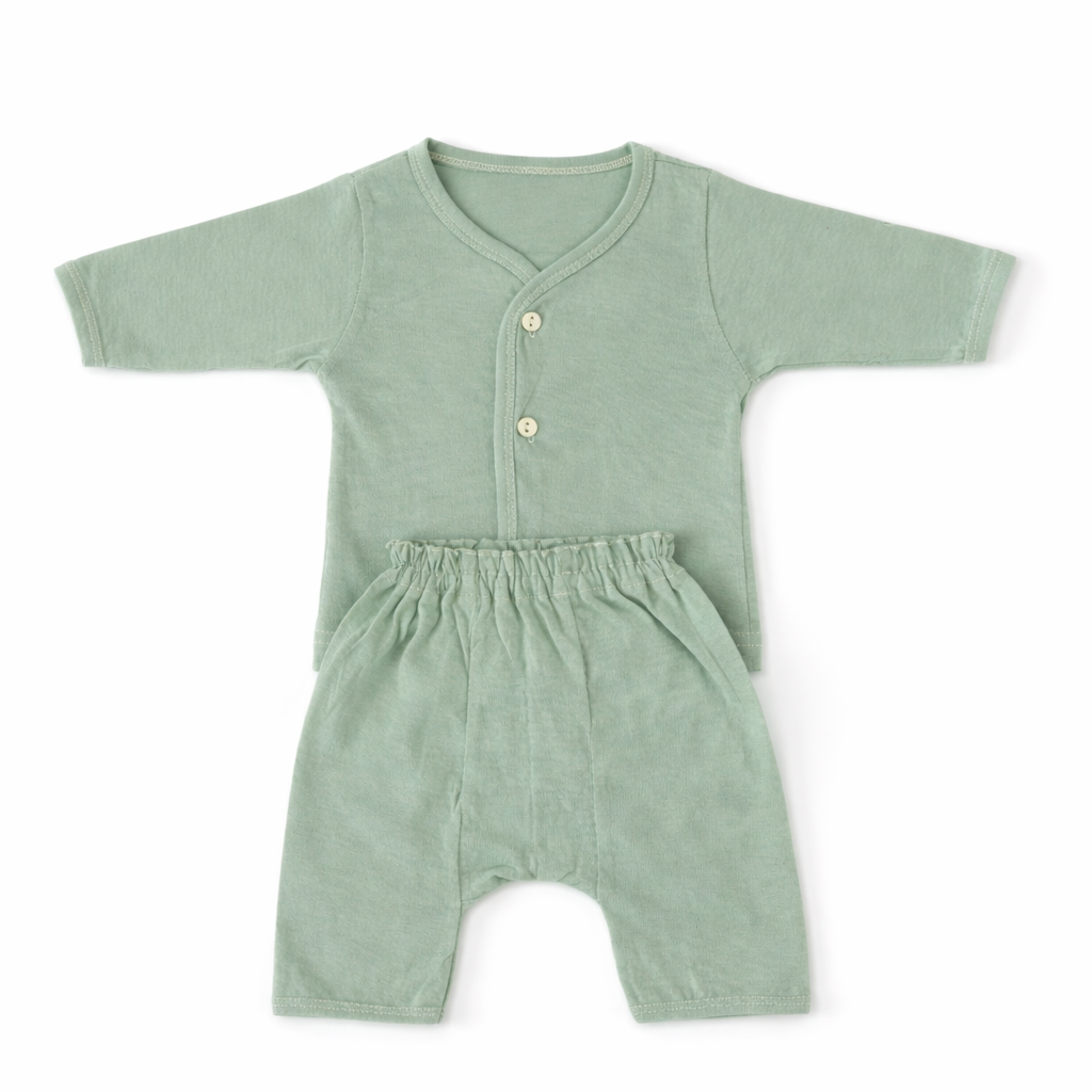 FLORA - BABY SET (SLEEVED) - ECLIPTA GREEN - UNISEX - 0-3 M | LITTLE NATURA