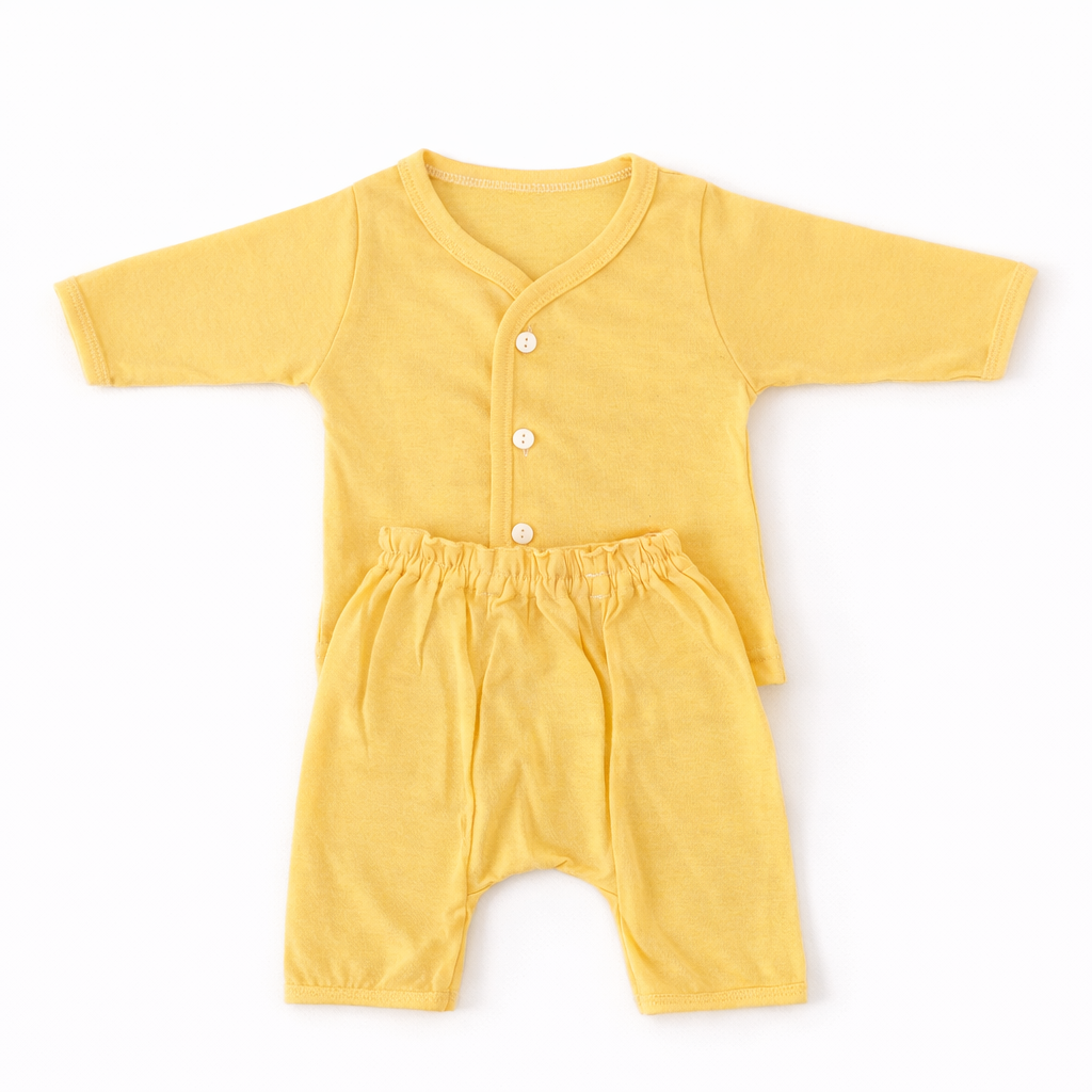 FLORA - BABY SET (SLEEVED) - TECOMA YELLOW - UNISEX - 0-3 M | LITTLE NATURA