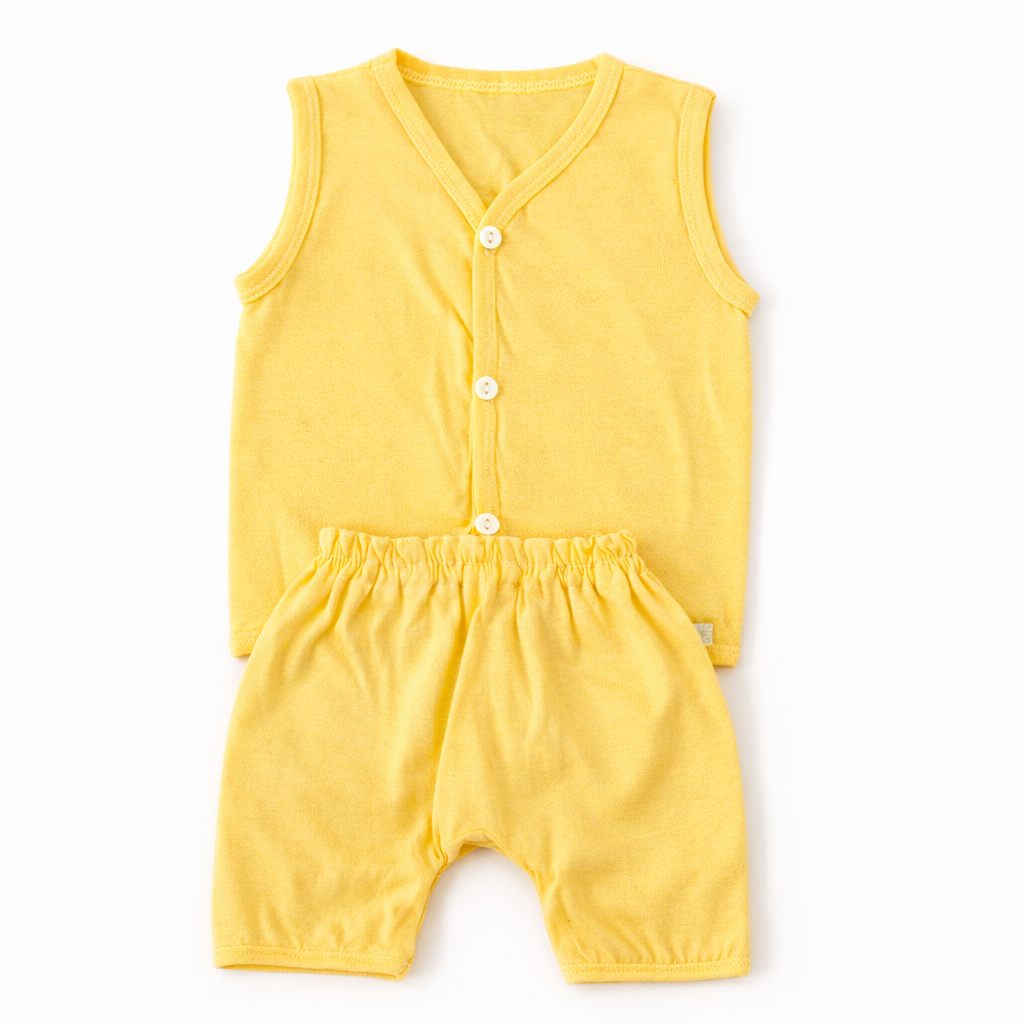 FLORA - BABY SET (SLEEVELESS) - TECOMA YELLOW - UNISEX - 0-3 M | LITTLE NATURA