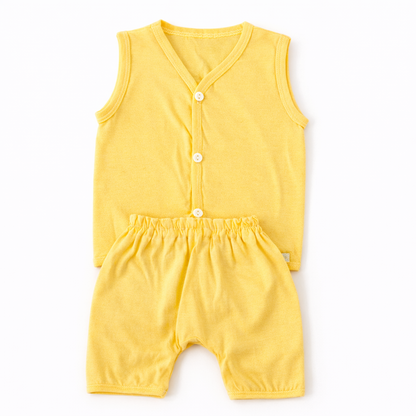 FLORA - BABY SET (SLEEVELESS) - TECOMA YELLOW - UNISEX - 0-3 M | LITTLE NATURA