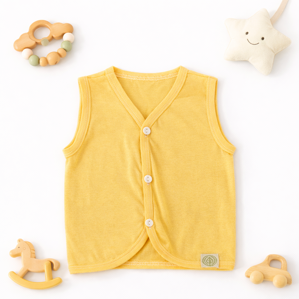 FLORA - BABY SET (SLEEVELESS) - TECOMA YELLOW - UNISEX - 0-3 M | LITTLE NATURA