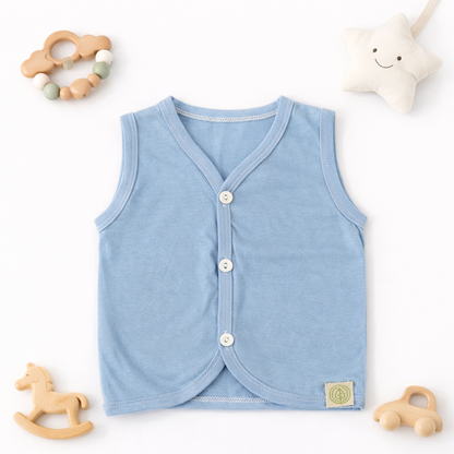 FLORA - BABY SET (SLEEVELESS) - CLITORIA BLUE - UNISEX - 0-3 M | LITTLE NATURA