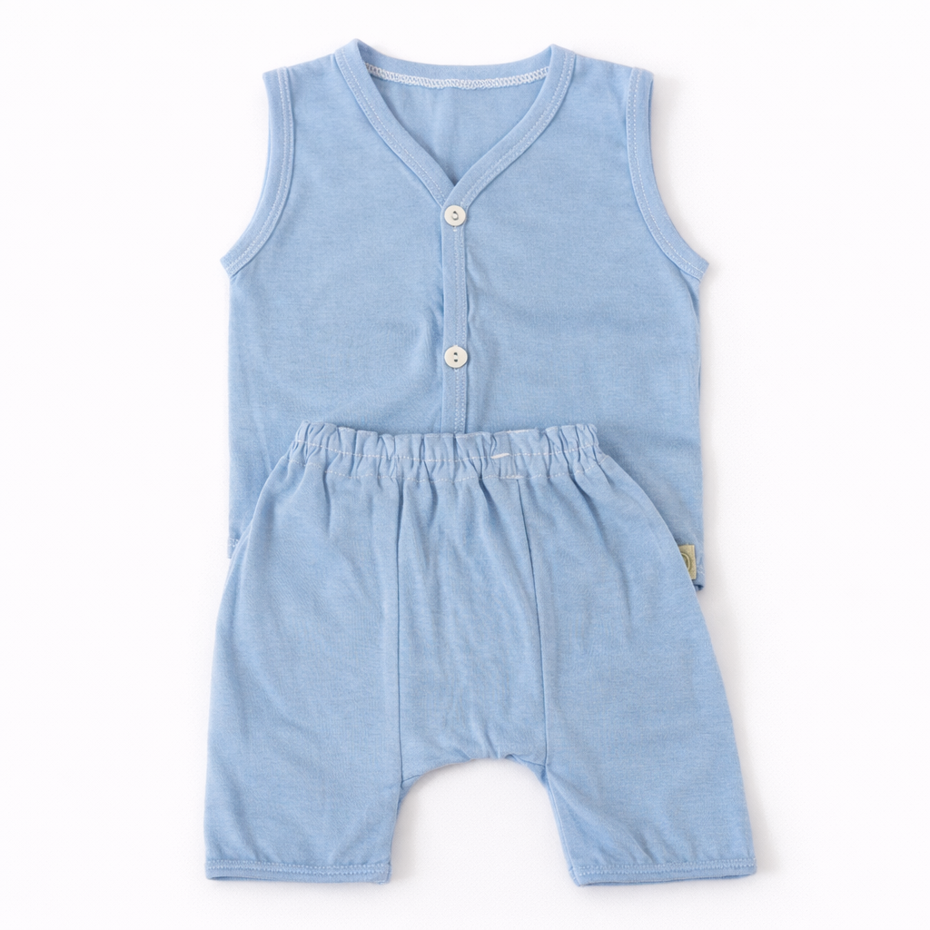FLORA - BABY SET (SLEEVELESS) - CLITORIA BLUE - UNISEX - 0-3 M | LITTLE NATURA