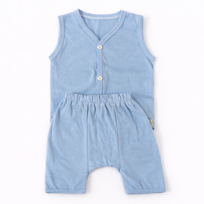 FLORA - BABY SET (SLEEVELESS) - CLITORIA BLUE - UNISEX - 0-3 M | LITTLE NATURA