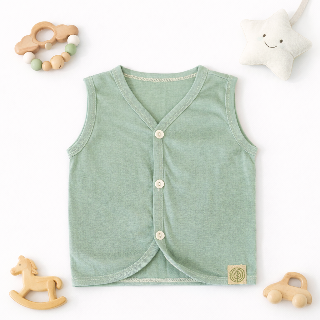 FLORA - BABY SET (SLEEVELESS) - ECLIPTA GREEN - UNISEX - 0-3 M | LITTLE NATURA