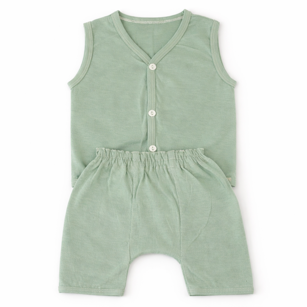 FLORA - BABY SET (SLEEVELESS) - ECLIPTA GREEN - UNISEX - 0-3 M | LITTLE NATURA