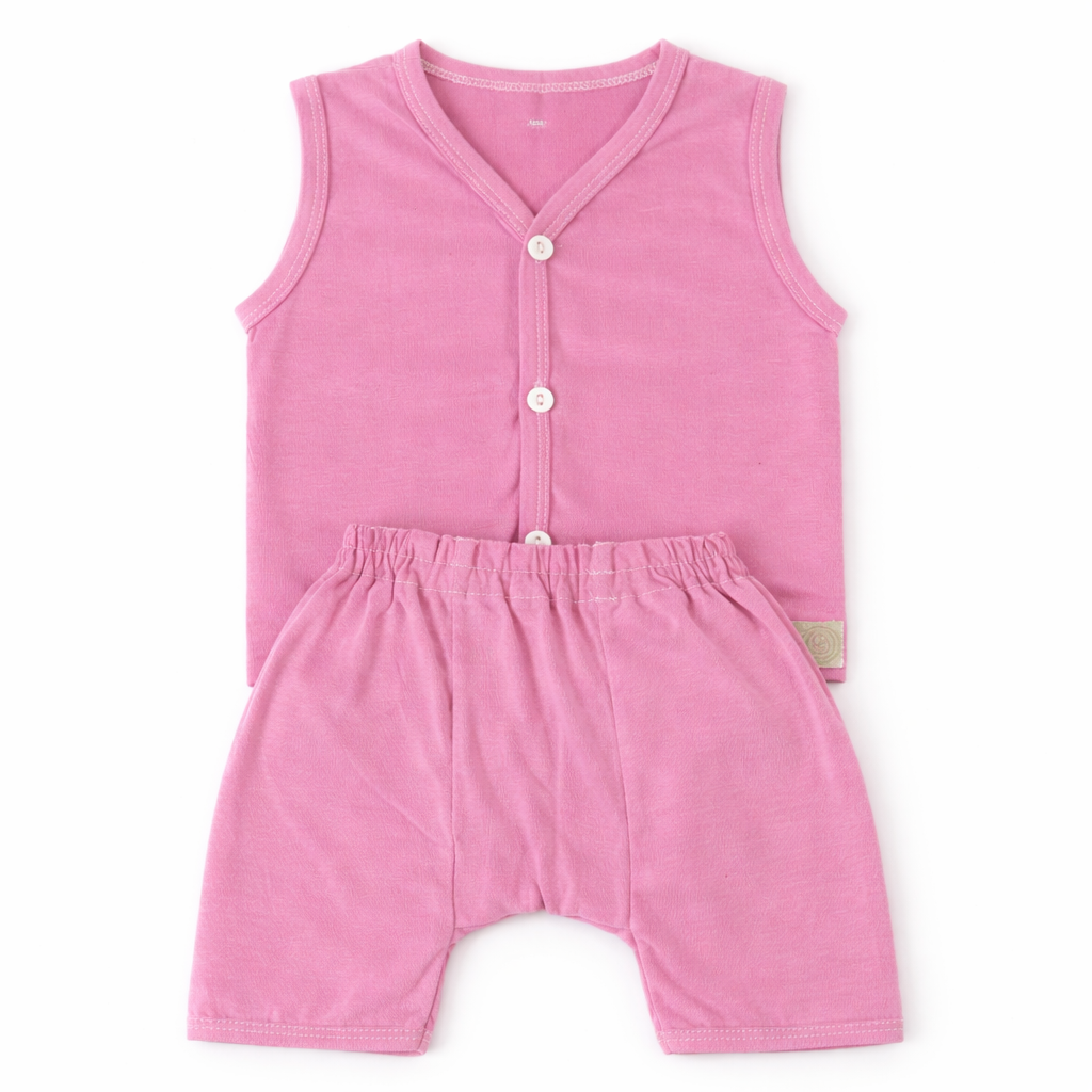 FLORA - BABY SET (SLEEVELESS) - LILY PINK - UNISEX - 0-3 M | LITTLE NATURA
