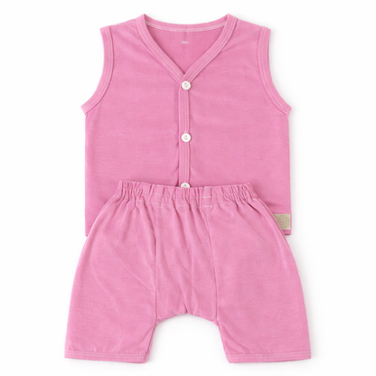 FLORA - BABY SET (SLEEVELESS) - LILY PINK - UNISEX - 0-3 M | LITTLE NATURA