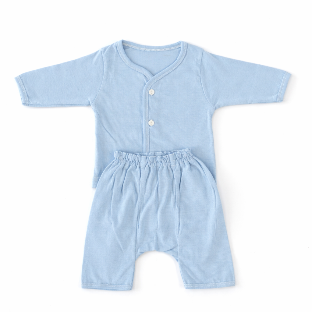 FLORA - BABY SET (SLEEVED) - CLITORIA BLUE - UNISEX - 0-3 M | LITTLE NATURA