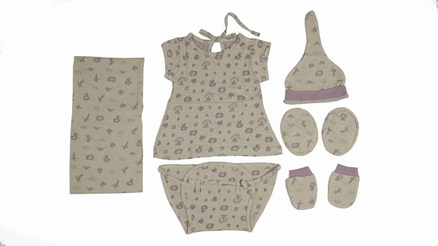 ORIGAMI - GIFT SET (BABY FROCK) - GREEN + PURPLE - GIRL - 0-3 M | LITTLE NATURA
