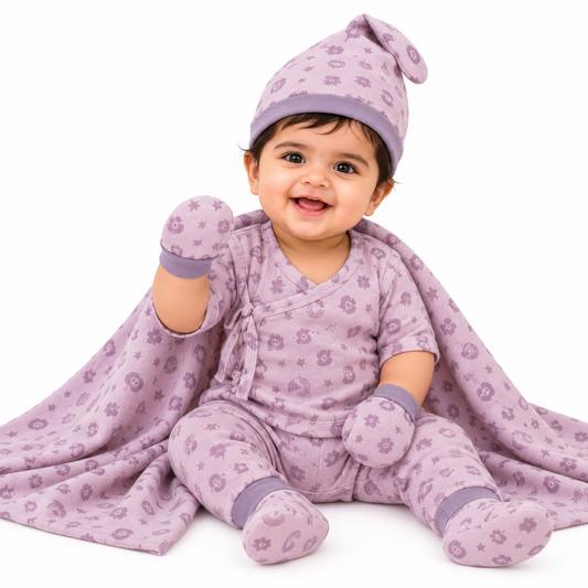 ORIGAMI - GIFT SET (JUMPEE FRILLED) - PURPLE + LILAC - GIRL - 0-3 M | LITTLE NATURA
