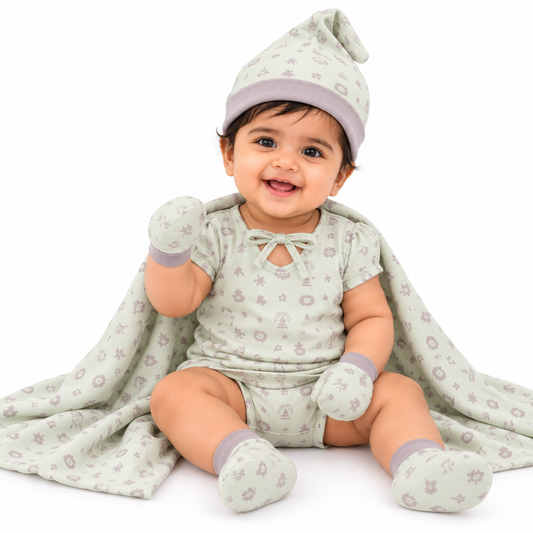 ORIGAMI - GIFT SET (BABY FROCK) - YELLOW + PURPLE - GIRL - 0-3 M | LITTLE NATURA