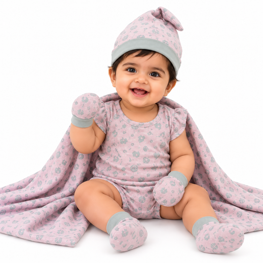 ORIGAMI - GIFT SET (BABY FROCK) - PINK + LILAC - GIRL - 0-3 M | LITTLE NATURA