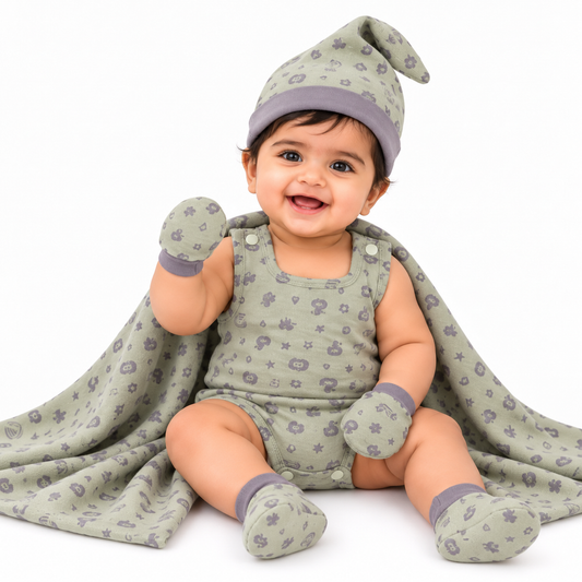 ORIGAMI - GIFT SET (JUMPEE FRILLED) - GREEN + PURPLE - GIRL - 0-3 M | LITTLE NATURA