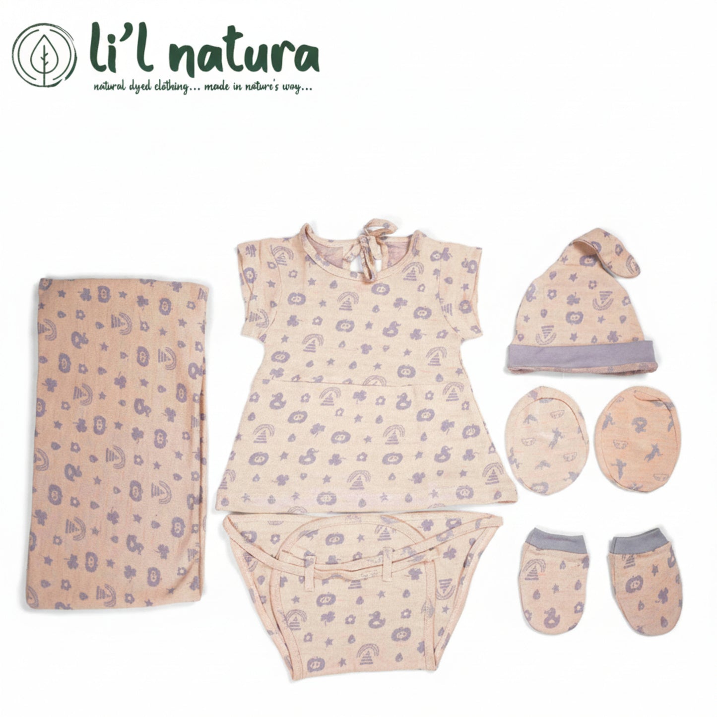 ORIGAMI - GIFT SET (BABY FROCK) - ORANGE + GREY - GIRL - 0-3 M | LITTLE NATURA