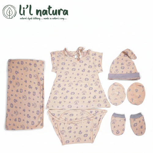 ORIGAMI - GIFT SET (BABY FROCK) - ORANGE + GREY - GIRL - 0-3 M | LITTLE NATURA
