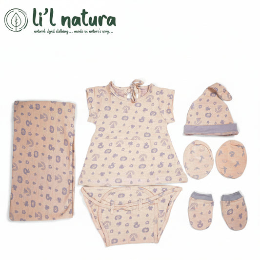 ORIGAMI - GIFT SET (BABY FROCK) - ORANGE + GREY - GIRL - 0-3 M | LITTLE NATURA