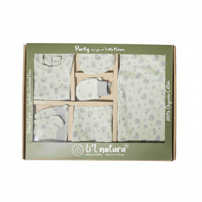 ORIGAMI - GIFT SET (BABY FROCK) - GREEN + GREY - GIRL - 0-3 M | LITTLE NATURA