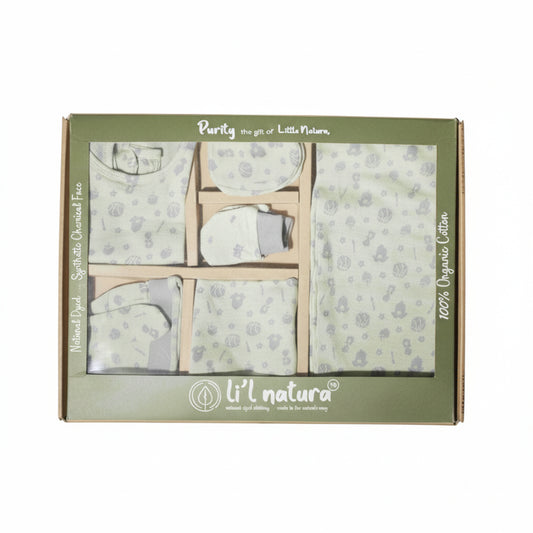 ORIGAMI - GIFT SET (BABY FROCK) - GREEN + GREY - GIRL - 0-3 M | LITTLE NATURA