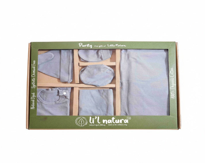 NATURE's 12 - GIFT SET (SHL. BUTTON) - CHARCOAL GREY - UNISEX - 0-3 M | LITTLE NATURA