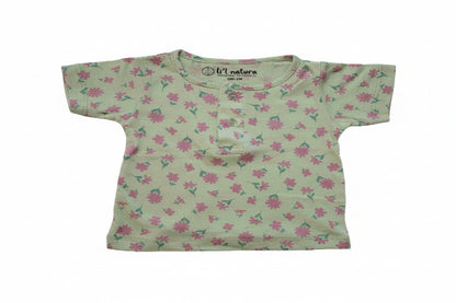 so'FRESCO - BABY SET (HALF SLV FRONT OPEN) - GREEN BASE + DAHLIA PRINT - UNISEX - 0-3 M | LITTLE NATURA