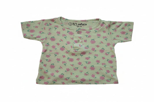 so'FRESCO - BABY SET (HALF SLV FRONT OPEN) - GREEN BASE + DAHLIA PRINT - UNISEX - 0-3 M | LITTLE NATURA