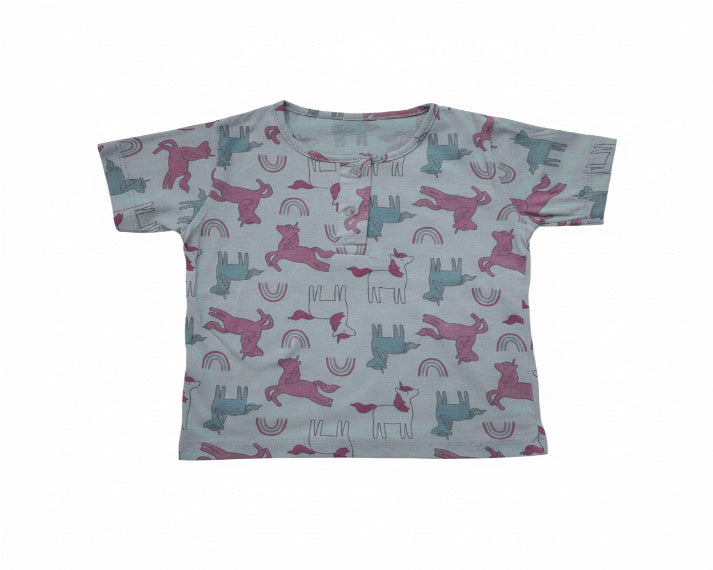 so'FRESCO - BABY SET (HALF SLV FRONT OPEN) - BLUE BASE + UNICORN PRINT | LITTLE NATURA